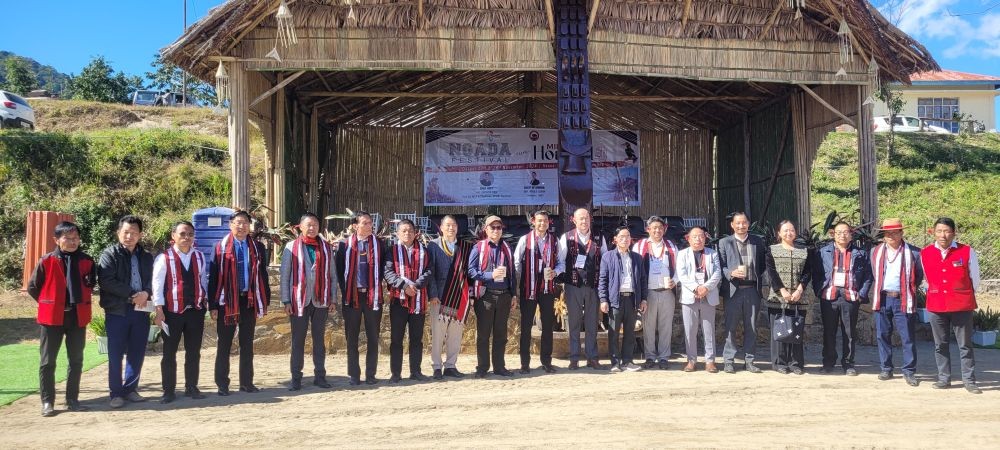 Tseminyu DC Rohit Singh with Rengma Hoho officials and invitee APO on day one of Ngada festival at Tseminyu on November 26. (Morung Photo)
